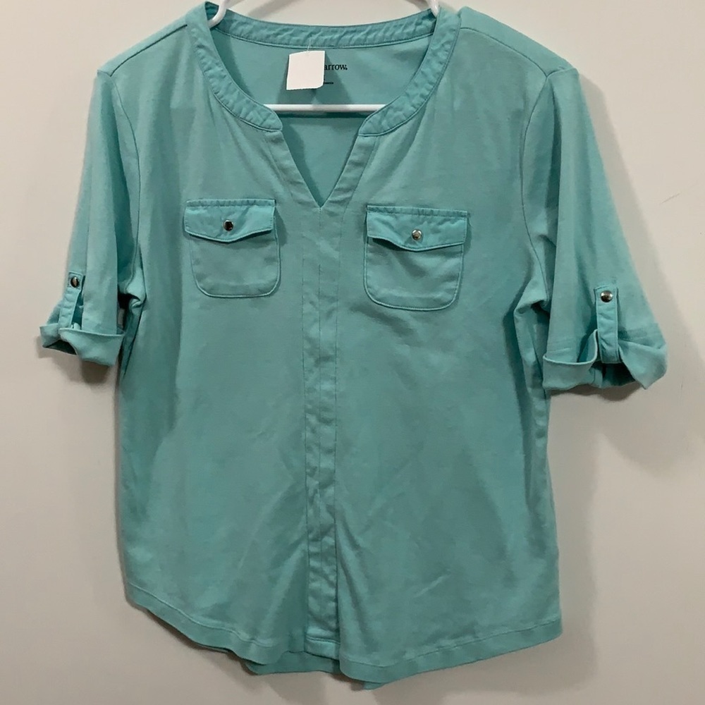 Croft & Barrow pastel blue snap pockets cotton PM